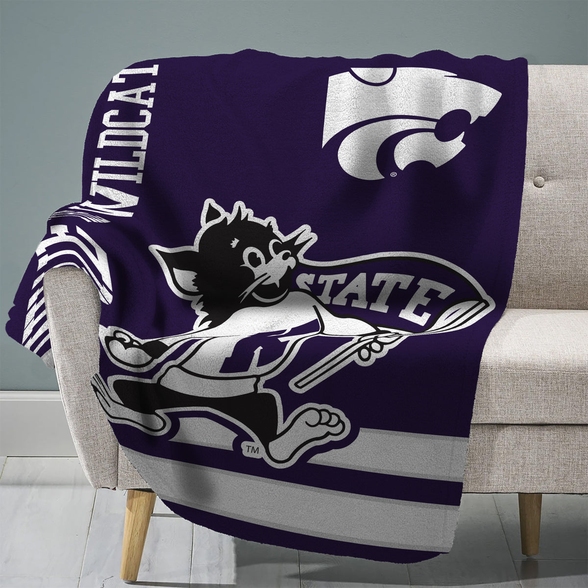 Kansas State Wildcats Willie the Wildcat Mascot 60” x 80” Raschel Plush Blanket