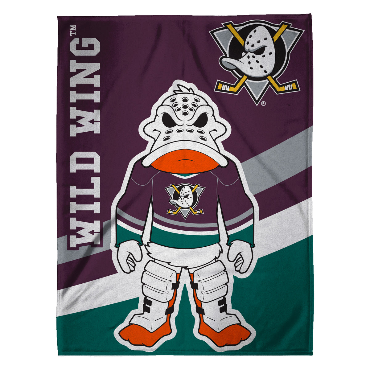 Anaheim Ducks Wild Wing Mascot 60” x 80” Plush Blanket - Throwback
