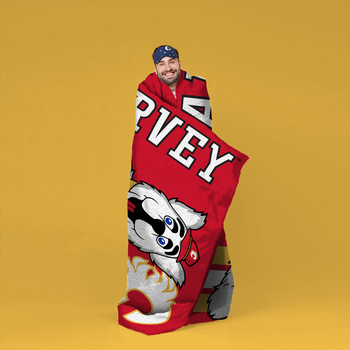 Calgary Flames Harvey the Hound Mascot 60” x 80” Raschel Plush Blanket