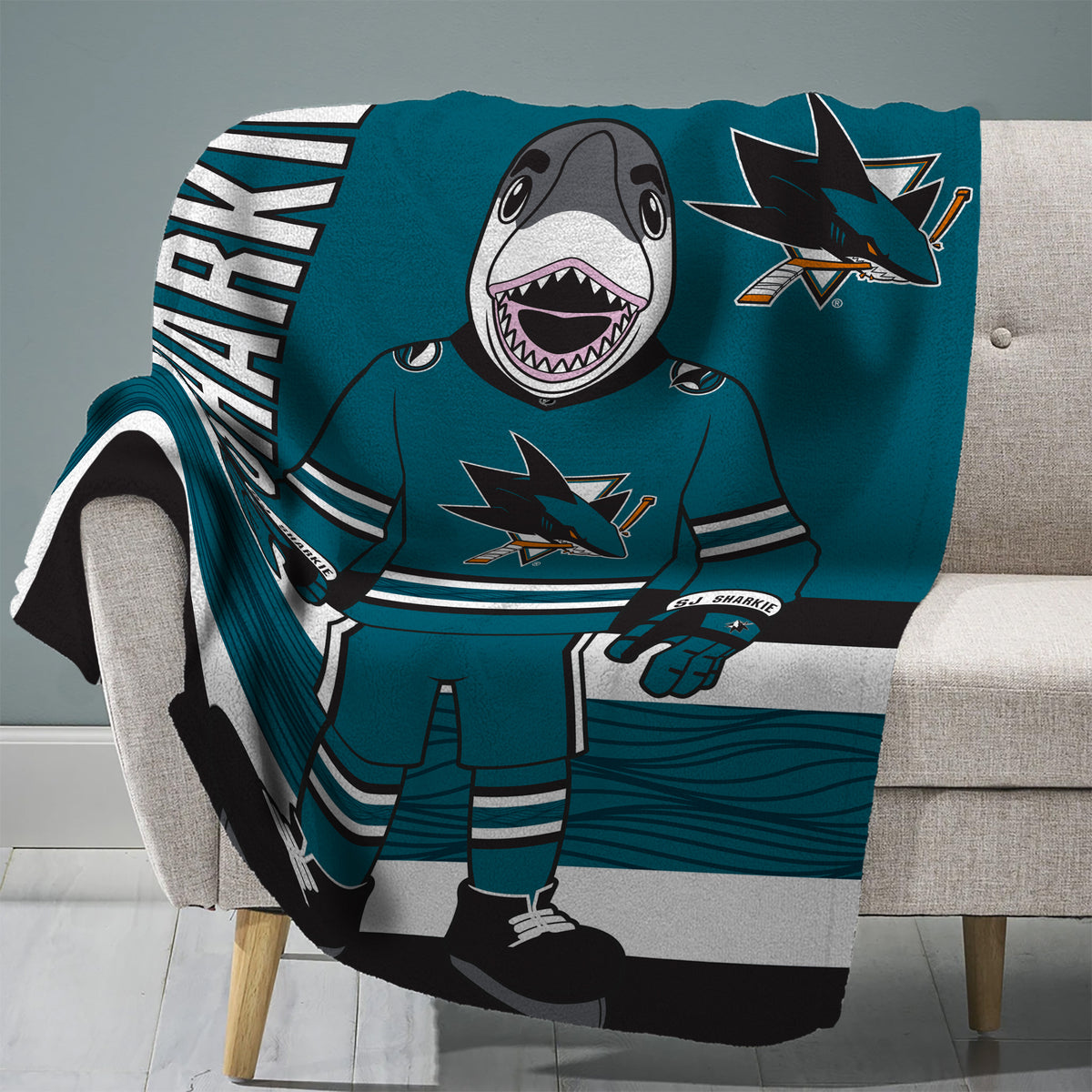 San Jose Sharks SJ Sharkie Mascot 60” x 80” Plush Blanket