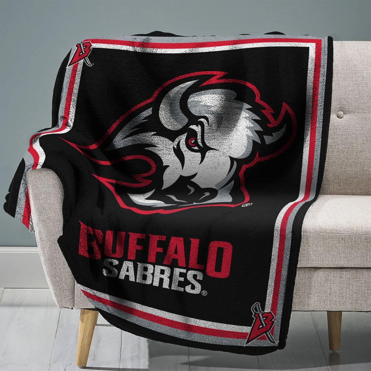 Buffalo Sabres Goat Head Logo 60” x 80” Raschel Plush Blanket