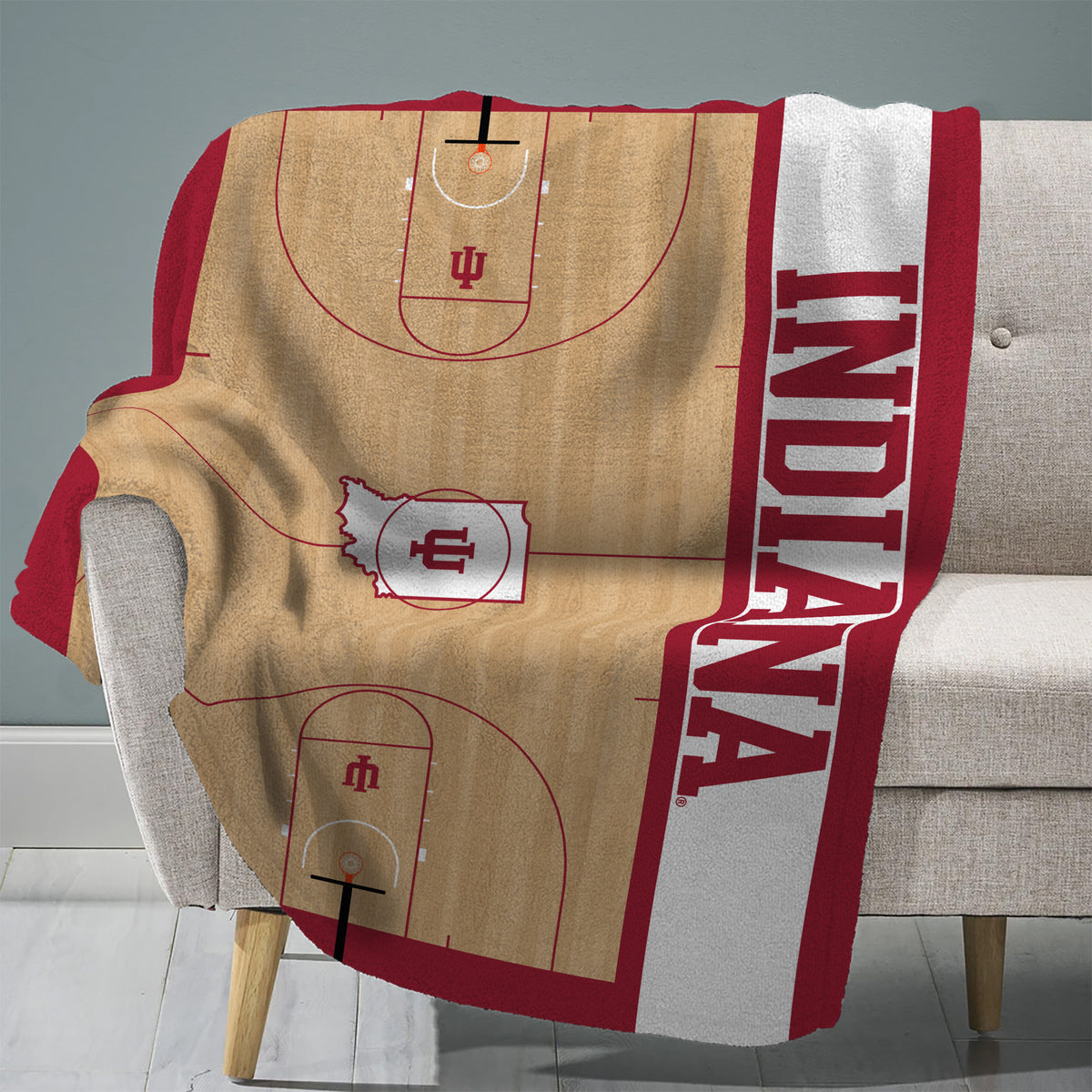 Indiana Hoosiers Basketball Court 60” x 80” Raschel Plush Blanket