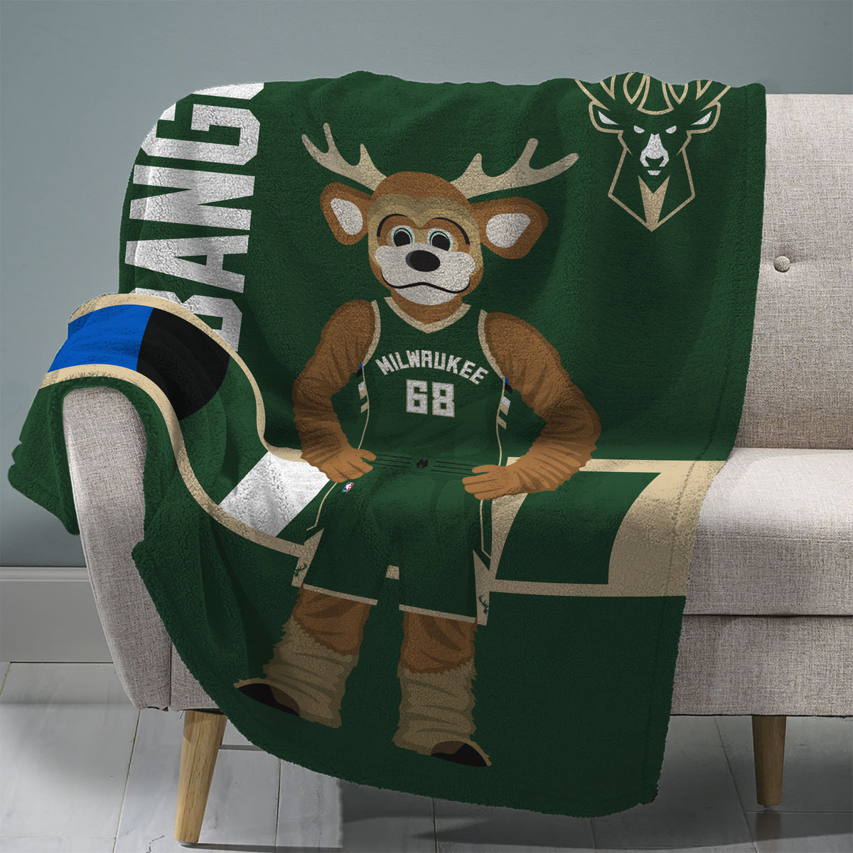 Milwaukee Bucks Bango Mascot 60” x 80” Raschel Plush Blanket