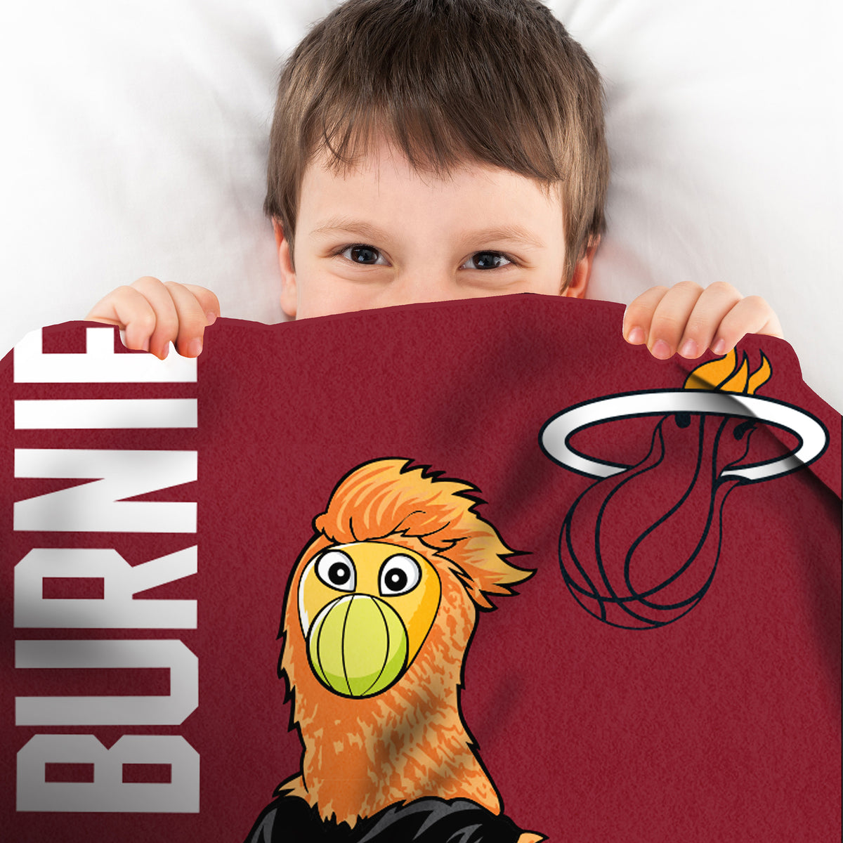 Miami Heat Burnie Mascot 60” x 80” Raschel Plush Blanket