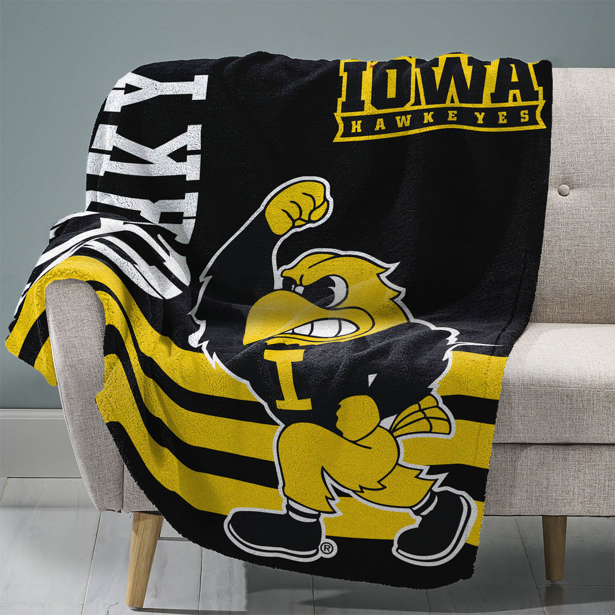Iowa Hawkeyes Herky the Hawk Mascot 60” x 80”  Raschel Plush Blanket